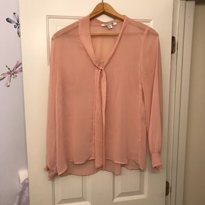 Blush semi-sheer long-sleeved blouse